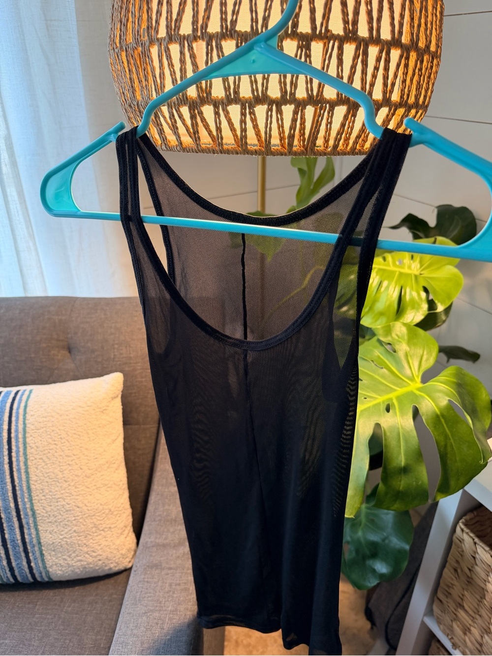 Joah Brown Black Sheer Mesh Tank